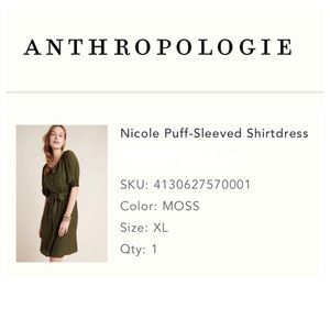 LIKE NEW - Nicole Puff-Sleeved Shirtdress, XL moss